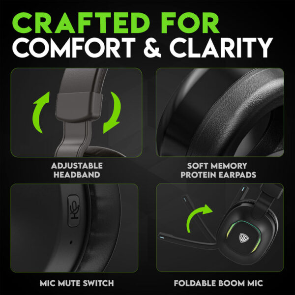 SpinBot Ranger HX300 Wireless Bluetooth Low Latency Gaming Headphones (Black) - Image 6