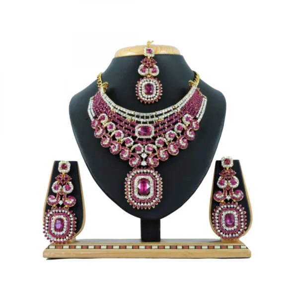women's alloy attractive beautiful necklace set (pink)