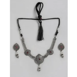 women's rose gold plated alloy beautiful necklace with earings set (silver)