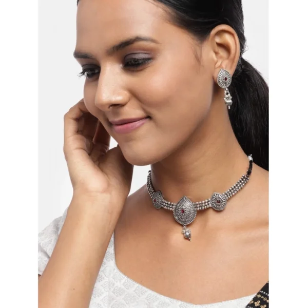 women's rose gold plated alloy beautiful necklace with earings set (silver)