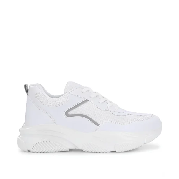 women's stylish mesh printed lace ups jogging shoes (white)