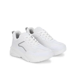 women's stylish mesh printed lace ups jogging shoes (white)