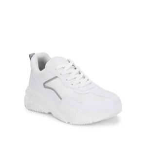 women's stylish mesh printed lace ups jogging shoes (white)