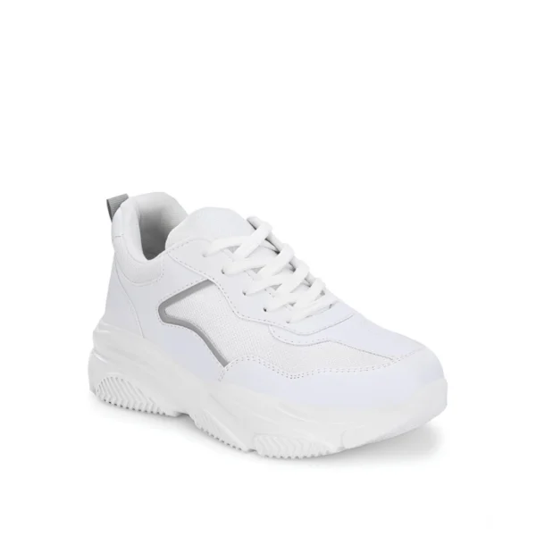 women's stylish mesh printed lace ups jogging shoes (white)