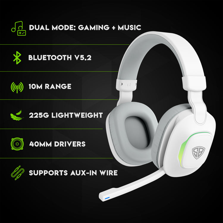 SpinBot Ranger HX300 Wireless Bluetooth Low Latency Gaming Headphones (White) - Image 7
