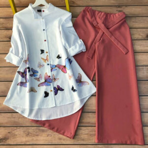 lovely butterfly frocky kurti and peach palazzo set