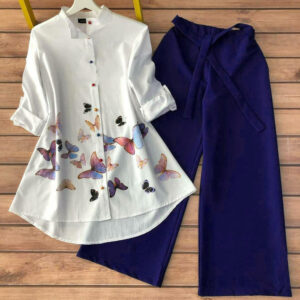 lovely butterfly frocky kurti and blue palazzo set