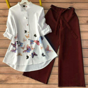 lovely butterfly frocky kurti and maroon palazzo set