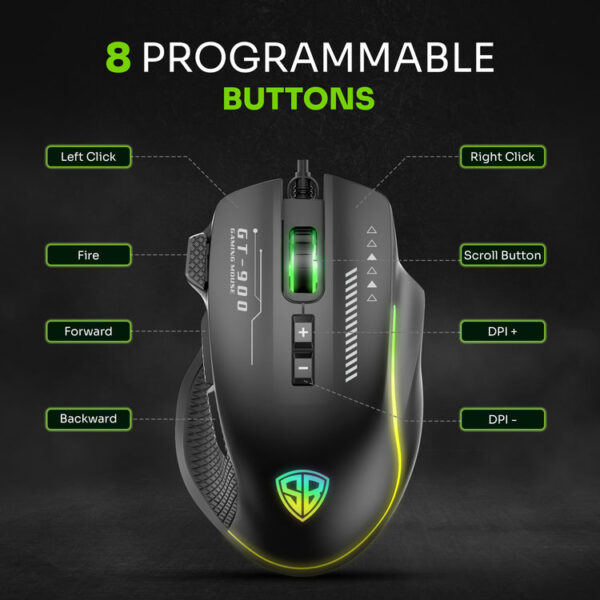 SpinBot Rage K20 Gaming Keyboard & Clutch GT900 Mouse Combo | RGB Backlit Keyboard |7200 DPI Wired USB Mouse For PC, Laptop (Black) - Image 4