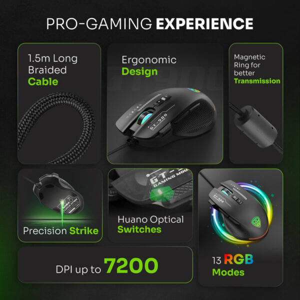 SpinBot Rage K20 Gaming Keyboard & Clutch GT900 Mouse Combo | RGB Backlit Keyboard |7200 DPI Wired USB Mouse For PC, Laptop (Black) - Image 6