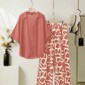 elegant rust colored top with graphic palazzo set