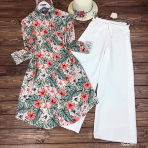 water flower printed top and palazzo set