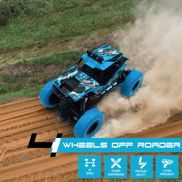 duzter remote control car big size rock crawler | high speed 2wd | monster truck toy car gift for kids blue