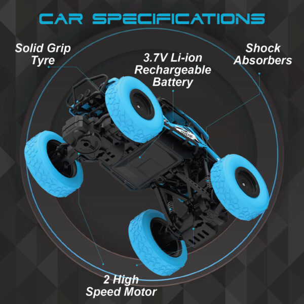 duzter remote control car big size rock crawler | high speed 2wd | monster truck toy car gift for kids blue